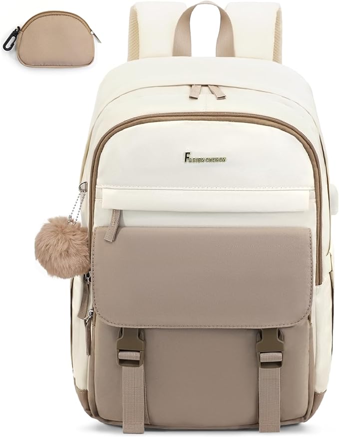 Cute Backpack,15.6 Inch Bookbag for Women,College Backpack for Women with USB Charger and Cute Wallet