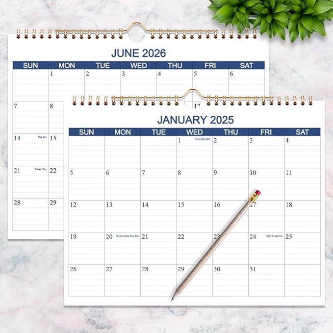 Calendar 2025-2026 - Wall Calendar Runs Jan 2025 to June 2026-18 Months Calendar Planner with Thick Paper for Planning and Organizing for Home or Office, Blue Hanging Calendar, 8.5 x 11 Inches