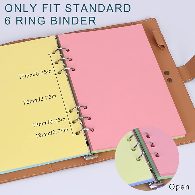A5 Refills Paper, A5 Binder Planner Loose Leaf Paper, [5 Color] 100 Sheets (200 Pages) 6-Hole Notebook Refills for 6-Ring Refillable A5 Ring Binder Notebook Planner, Blank Paper