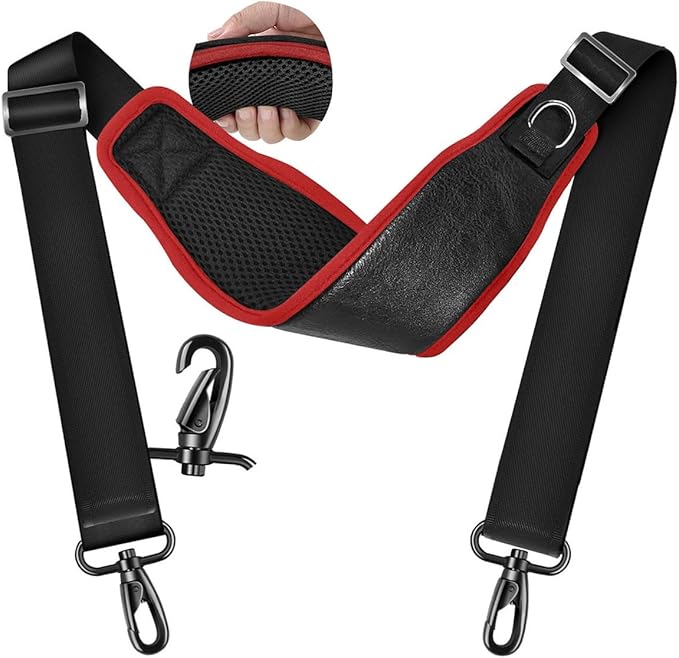 ZINZ Bag Shoulder Strap 78 inch with Ultra Cushion Breathable Pad, Durable Strap with Double Adjustable Buckles and Metal Hooks for D-ring Bags,Black Red
