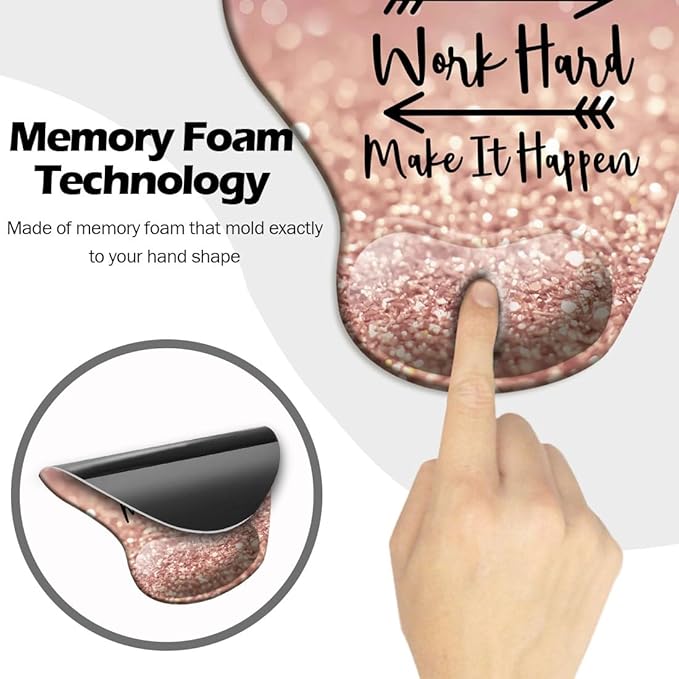 DOOKE Ergonomic Mouse Pad with Wrist Support and Coaster,Mouse Pads with Non-Slip PU Base for Home Office Working Studying Easy Typing & Pain Relief Stay Positive