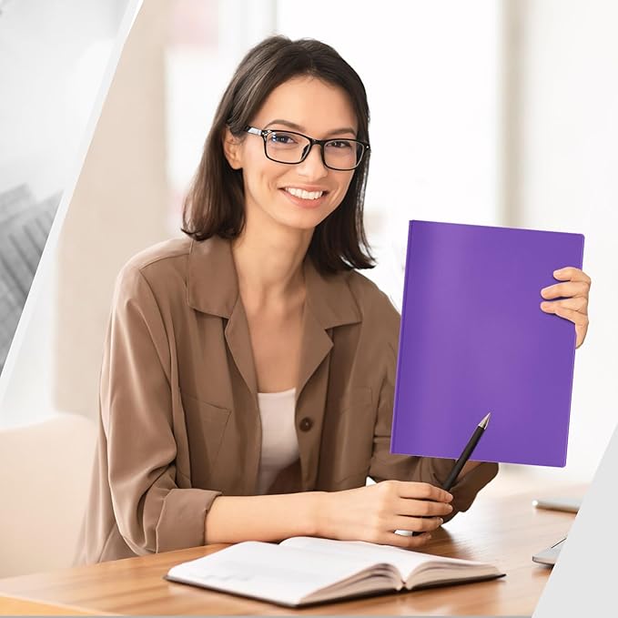 Gueevin 50 Pcs Plastic Folders with Pockets, Two Pocket Folder Fit Letter Size, Heavy Duty School Business Card Holder for Home Office School Bussiness, 11.61 x 9.45 Inches (Purple)