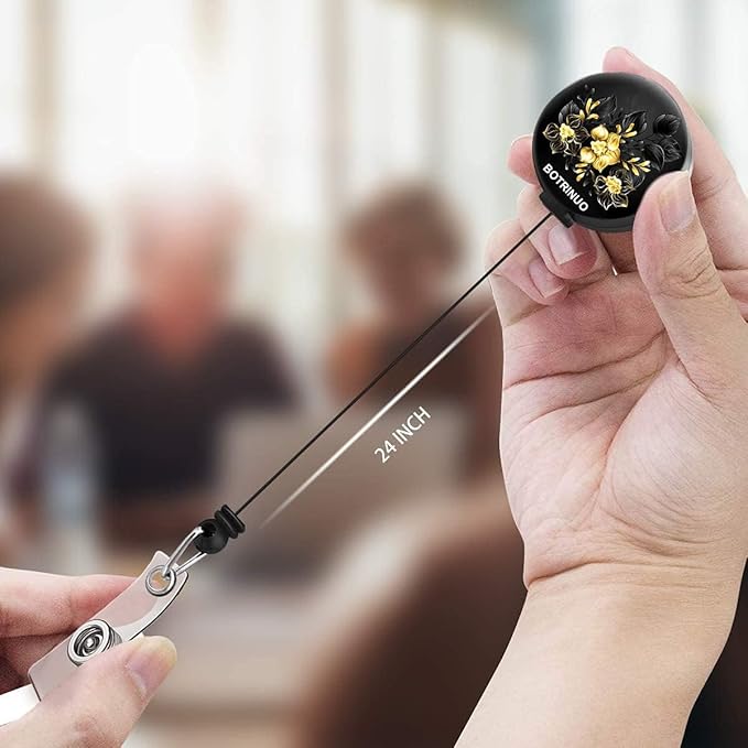 Retractable Badge Reel Clip, Badge Holder with Alligator Clip, Cute Badge Clip on ID Name Card Holders for Nurse Doctor and Office (3Pack Golden Floral)