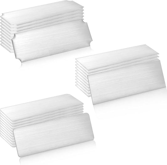 Therwen 30 Pcs Name Plates Laser Engraved Brushed Stainless Steel Plate Personalized Plaque Blank Custom Name Tag Frame Label with Adhesive Backing(Silver Multi Shape,1''x 3'')