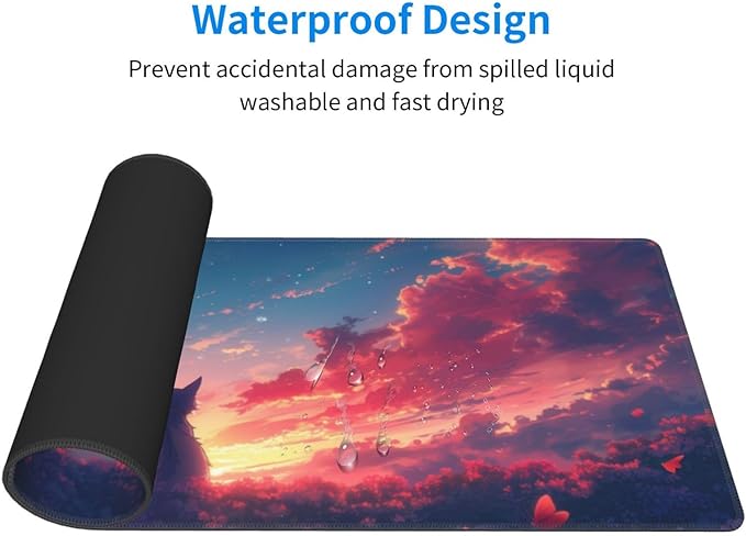 Gaming Mouse Pad Desk Pad,Extended Big Mouse Pad,31.5x11.8 Inch Long Computer Keyboard Mouse Mat Mousepad with 3mm Non-Slip Base and Stitched Edge for Gaming and Office… (Sunset Cat)