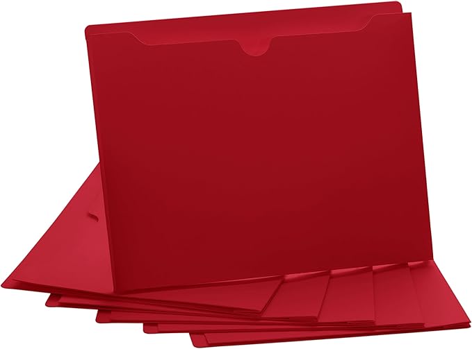 Red File Jackets, 2 Inch Expansion, Letter Size, Reinforced Straight-Cut Tab, 6 Pack