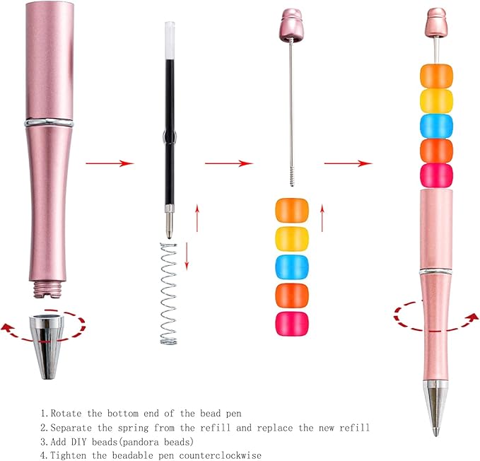 PASISIBICK 20 Colors Plastic Beadable Pens, Assorted Bead Pens for DIY PPL Gift with Shaft Black Ink, 20 Pieces