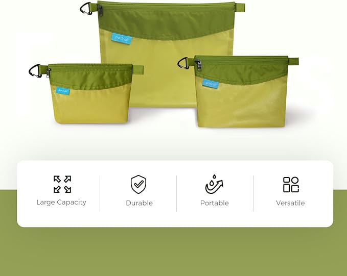 pack all Water-resistant Material Zipper Pouch, Mesh Zipper Bag for Storage, Travel, Office (Large, Green)