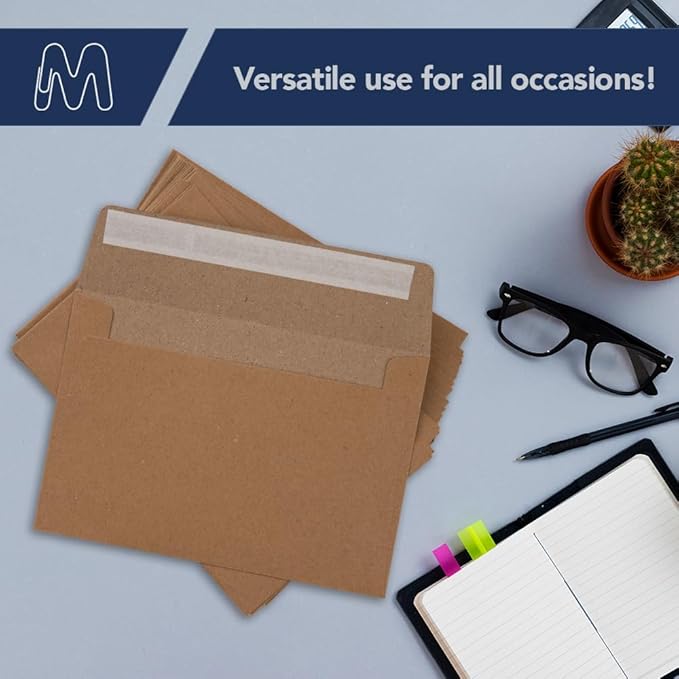 MOS A2 Invitation Envelopes – 4-3/8" X 5-3/4" Kraft Mailing Envelopes Self Seal (500 Count) – 120GSM/ 32LB Bond Heavy Duty – For Greeting Cards, Card Making, RSVP Cards, Wedding Invites