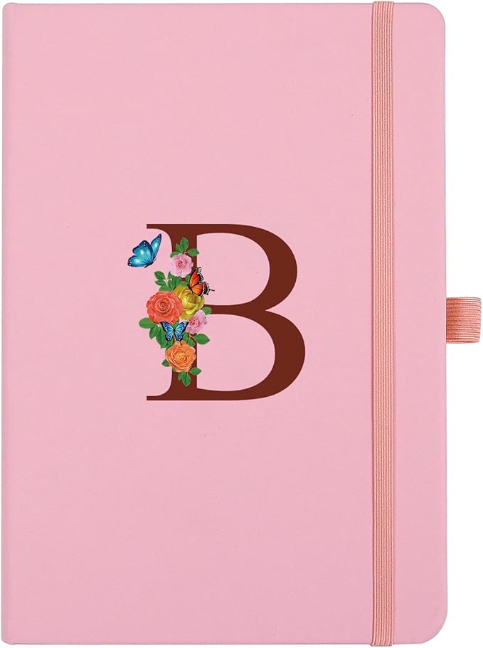Pink Notebook for Women, 5.7"X8.3" A5 Journal Notebook with Letter B, Dual-Sided Writing Notebook with Dividers, Cute Leather Journal for Work, Business, School, Meetings, Travelers, Small Notebook