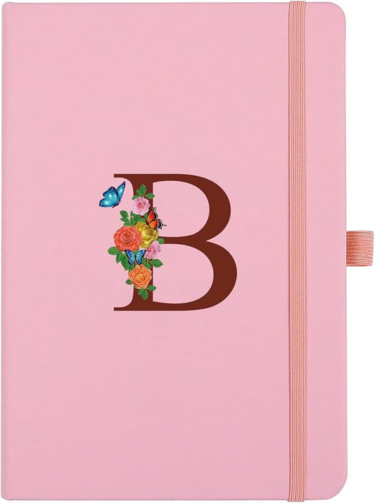 Pink Notebook for Women, 5.7"X8.3" A5 Journal Notebook with Letter B, Dual-Sided Writing Notebook with Dividers, Cute Leather Journal for Work, Business, School, Meetings, Travelers, Small Notebook