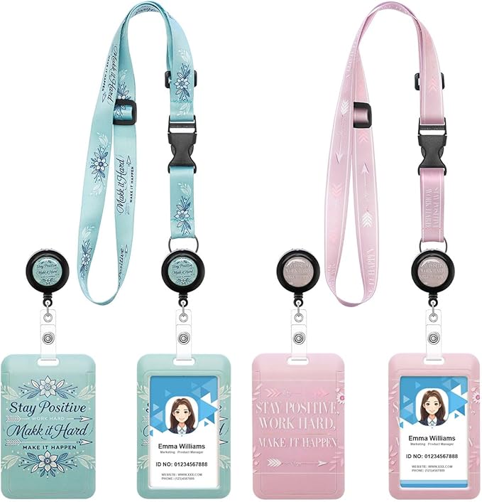 2 Pack Inspirational Lanyards Badge Holder, Adjustable Lanyard with Retractable Badge Reel, Motivational ID Badge Holder for Teachers, Nurses, Students, Office Staff & Cruise Essentials