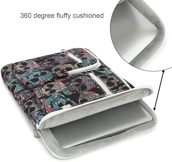 canvaslife 360° Protective Laptop Sleeve Case Bag with 4 Pockets for MacBook Pro 16 inch and 15 inch-15.6 inch Laptop (Skull)
