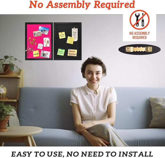 Cork Board Bulletin Board Wood Framed Display with Felt, Pin Board for Jewelry, Notes, Memos, Photos, Home, Kitchen, Office, School, Wall, 15"x11", Wood Framed(Black) & Felt(Black)