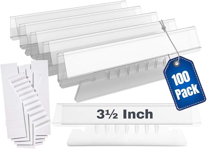 1InTheOffice Clear Hanging Folder Tabs and Inserts, Plastic Clear Tabs and Inserts, File Folder Tabs, 3-1/2" x 5/8", 100/Pack