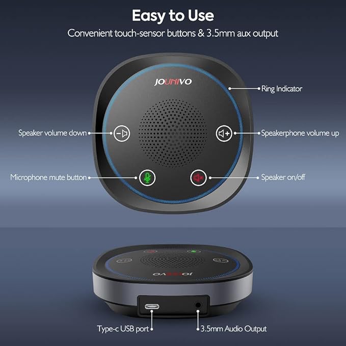 JOUNIVO USB Speakerphone, Omnidirectional Computer Speaker with Microphone,Plug and Plays Portable Speaker with Microphone for Holding Meetings Anywhere with Immersive Sound