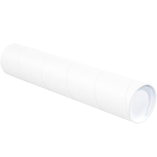 BOX USA BP4036W Mailing Tubes with Caps, 4" x 36", White (Pack of 15)