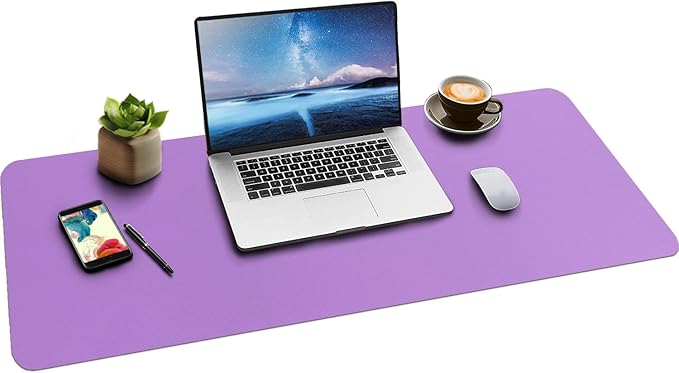 Boutilon Leather Desk Pad 35"x 17" Non-Slip Mouse Pad,Office Desk Mat,Waterprooft PU Leather Desk Blotter,Desk Pad Protector,Desk Writing Pad for Home Office Decor (L-Purple,35"x 17")