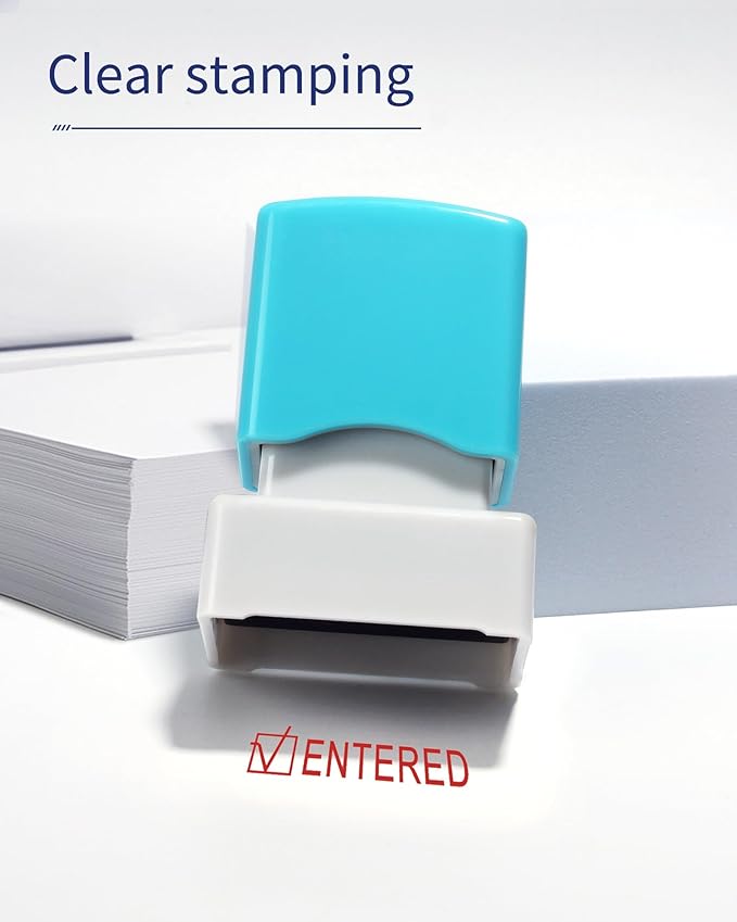 WAFJAMF Entered Stamp–Message Stamp Pre-Inked Office Stamp Refillable Red Ink Preinstalled-Medium