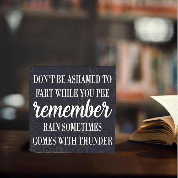 Funny Bathroom Decor Desk Decor Wooden Box Sign Rustic Black Wood Block Plaque Box Sign for Home Farmhouse Bar Toilet Washroom Shelf Table Decoration Don't be Ashamed to Fart While Peeing Sign