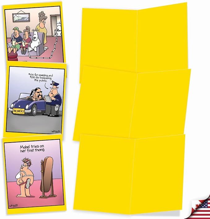 The Best Card Company - Variety Pack of 10 Funny Assorted Blank All Occasions Notecards 4 x 5.12 Inch w/Envelopes - Cartoon Humor for Men, Women (10 Designs, 1 Each) - Wild for Whyatt M6463OCB