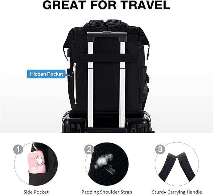 OIWAS Lunch Backpack for Women, 15.6 inch Laptop Backpack Insulated with USB Port, Work Backpack with Insulated Cooler Lunch Bag for Men Travel Work Travel Picnics Hiking, Black