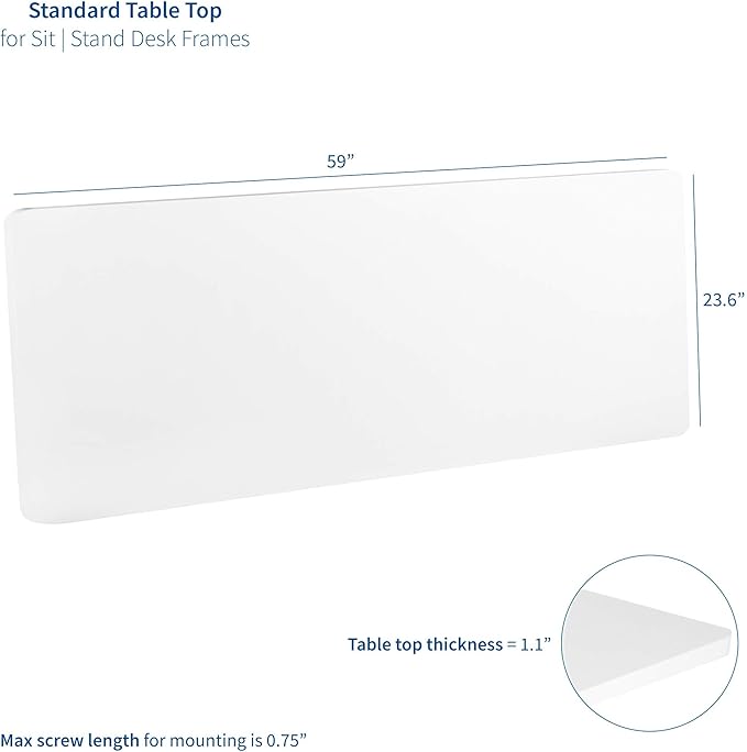 VIVO White 60 x 24 inch Universal Solid One-Piece Table Top for Standard and Sit to Stand Height Adjustable Home and Office Desk Frames, DESK-TOP60W
