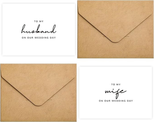 Set of 2 Wedding Cards for Husband and Wife with Matching Envelopes, To My Husband on our Wedding Day Card, To My Wife on our Wedding Day Card. （Husband/Wife B）