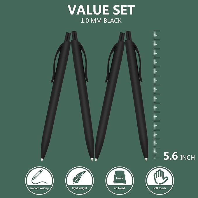 deegtran Pens Bulk, 200 Pack No Bleed Black Barrel Click Pens, Wholesale Retractable Ballpoint Pens, Pens Medium Point, Smooth Ink Pens, 1.0MM Black Ink