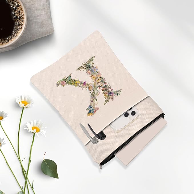 Monogrammed Book Sleeve Floral K Initial Book Pouch Book Accessories Book Lovers Gifts Waterproof Book Cover Book Protector Bookish Gifts Personalized Gifts for Women Girls Readers Bride Mama