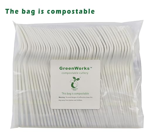 GreenWorks 1000 Count 7" Heavy-duty Compostable Forks, BPI Certified Large Bulk Disposable Cutlery Fork