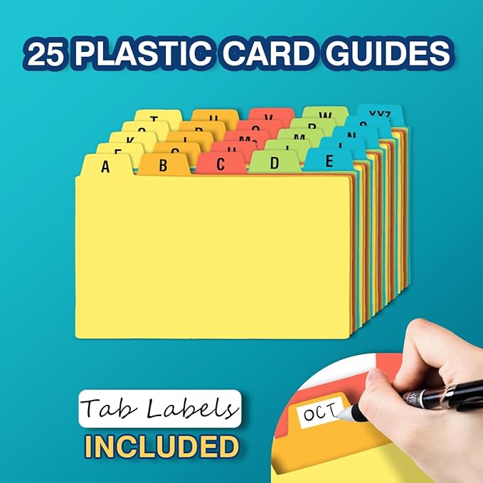 H4D 3x5 Index Card Holder with 100 Heavyweight Ruled Index Cards and 25 Plastic Dividers, Black