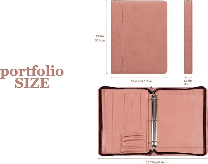 Free Engraved Name, Customized Pink Binder Portfolio, 3 Ring Binder Padfolio, Business Organizer Folio with Zipper, A4 Letter Sized Clipboard Portfolio, Gift for for Women/Girls, Pink