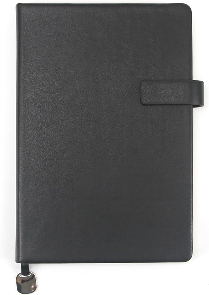 A5 Hard Cover Notebook with Pen Holder, Gold Edges & 180° Lay Flat - Large 5x8.25 Lined, Bookmark, Gift Box - Durable Journal for Office, Study, Travel - Writers, Students(Black)