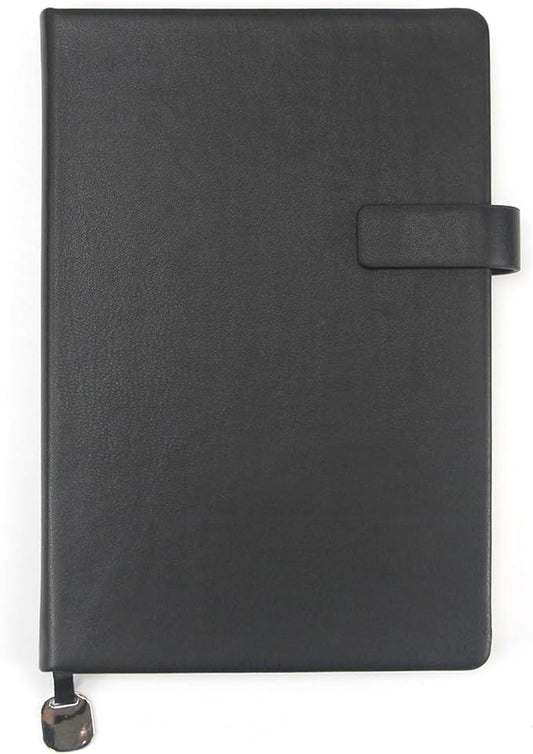 A5 Hard Cover Notebook with Pen Holder, Gold Edges & 180° Lay Flat - Large 5x8.25 Dot Grid, Bookmark, Gift Box - Durable Journal for Office, Study, Travel - Writers, Students(Black)