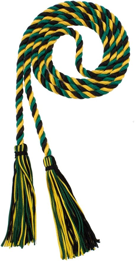 Tassel Depot Graduation Honor Cord - Black/DKGREEN/Gold - Every School Color Available - Made in USA
