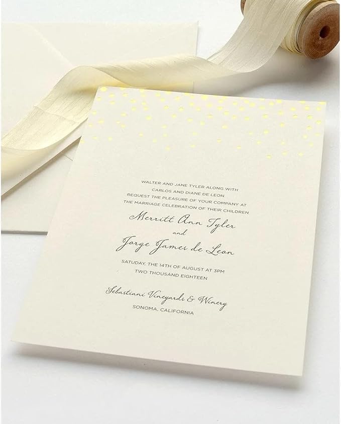 Gartner Studios Gold Foil Dots Print-at-Home Wedding Invitation Kit, Includes Response Cards, Cream White, 5” x 7” and 3.5” x 5”, Set of 50, 47027