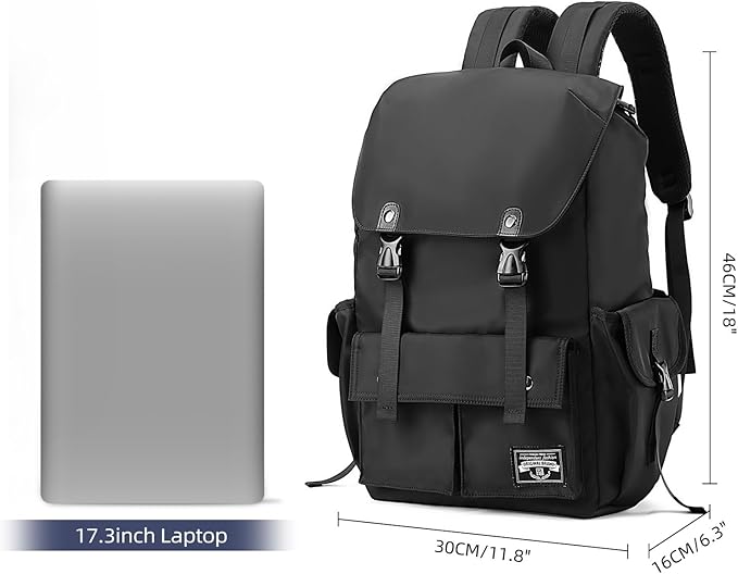 Black Backpack Men, 17.3 Inch Laptop Backpack for Men, Drawstring Anti-theft Waterproof Tech Backpacks with Laptop Compartment