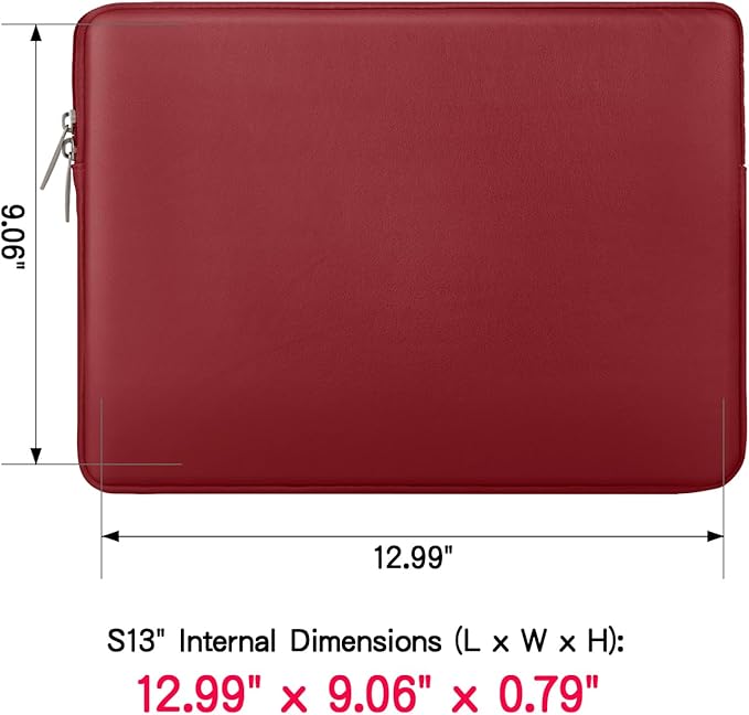 RAINYEAR 13 Inch Laptop Sleeve Soft PU Leather Case Water Resistant Padded Cover Bag Compatible with 2021 2022 MacBook 13.6" M2 A2681 13.3" A2338 Air Pro M1 A2337 A2159 A2179 A2251 A2289(Red)