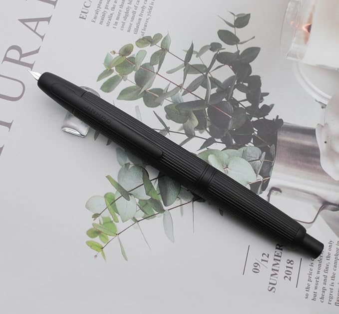 JINHAO 10 Press Fountain Pen, Retractable Metal Pen with Ink Converter (EF Nib 0.38mm, Striated Black)