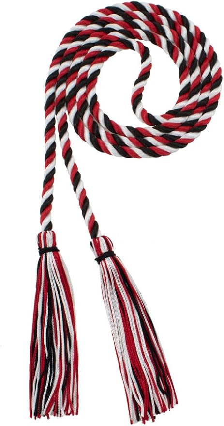 Tassel Depot Graduation Honor Cord - Black/RED/White - Every School Color Available - Made in USA