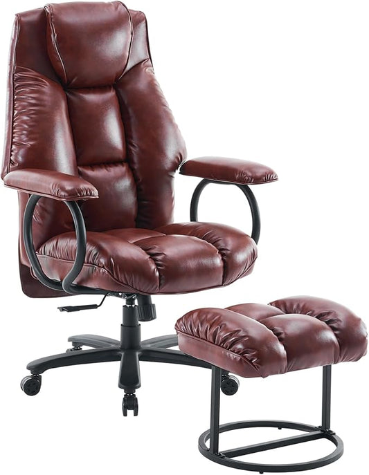 Office Chair Big and Tall, High Back Home Office Chair 400 lbs, Executive Desk Chair, Ergonomic Office Chair with Padded Armrest, Swivel Computer Chair PU Leather (Brown)
