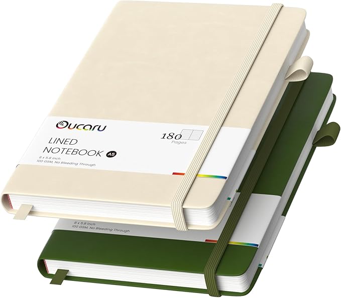 Lined Journal Notebook, 2 Pack, 180 Pages, A5 Journals for Writing, 100 GSM Thick Paper, Small Notebooks Daily Journal for Women Men Work, Business, School, Travel Supplies