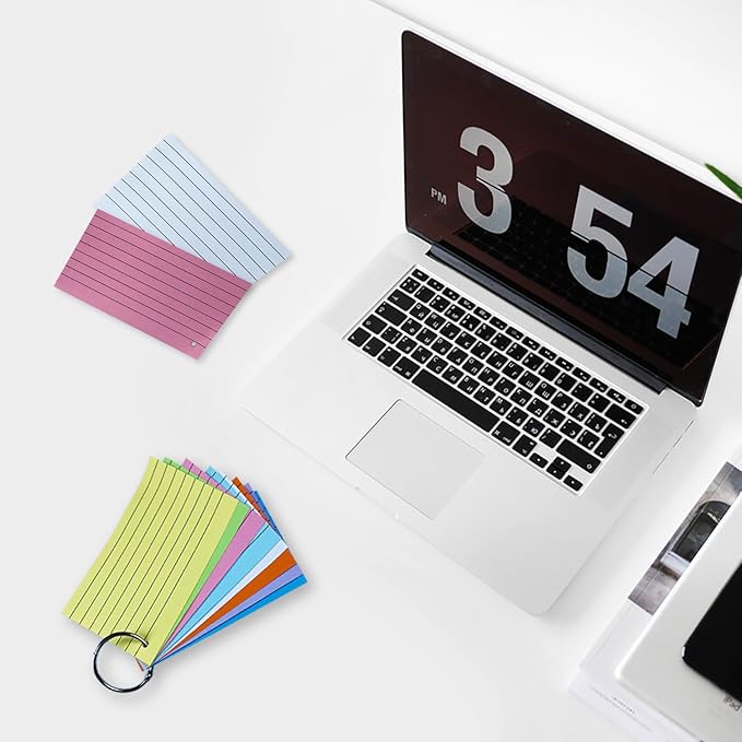 TFLFL Index Cards 3x5 Inch, 600PCS Flash Cards with Rings 8 Colors Ruled Index Cards, Assorted Lined Colored Flashcards, Thin Note Cards Paper, Study Card Memo Scratch Pad for Home Office School