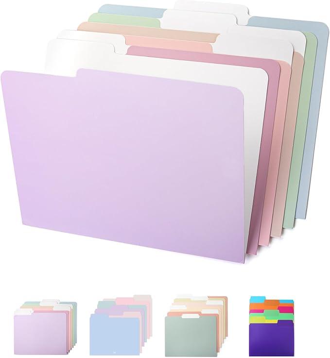 Mr. Pen File Folders, 18 Pack, Morandi Colors, 1/3-Cut Tab, Letter Size, Durable Paper Folders, Office Supplies