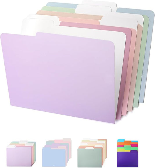 Mr. Pen File Folders, 18 Pack, Morandi Colors, 1/3-Cut Tab, Letter Size, Durable Paper Folders, Office Supplies