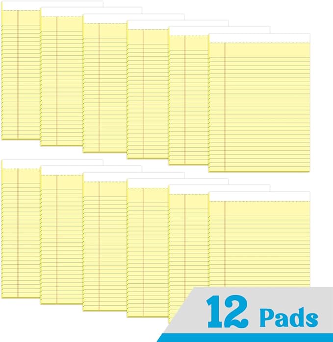 KAISA Legal Pads 8.5x11 Writing Pads Wide Ruled Notepads 8.5"x11.75" Canary Note Pads, Yellow 50 Sheets 12 Pads,WT-MCY50W