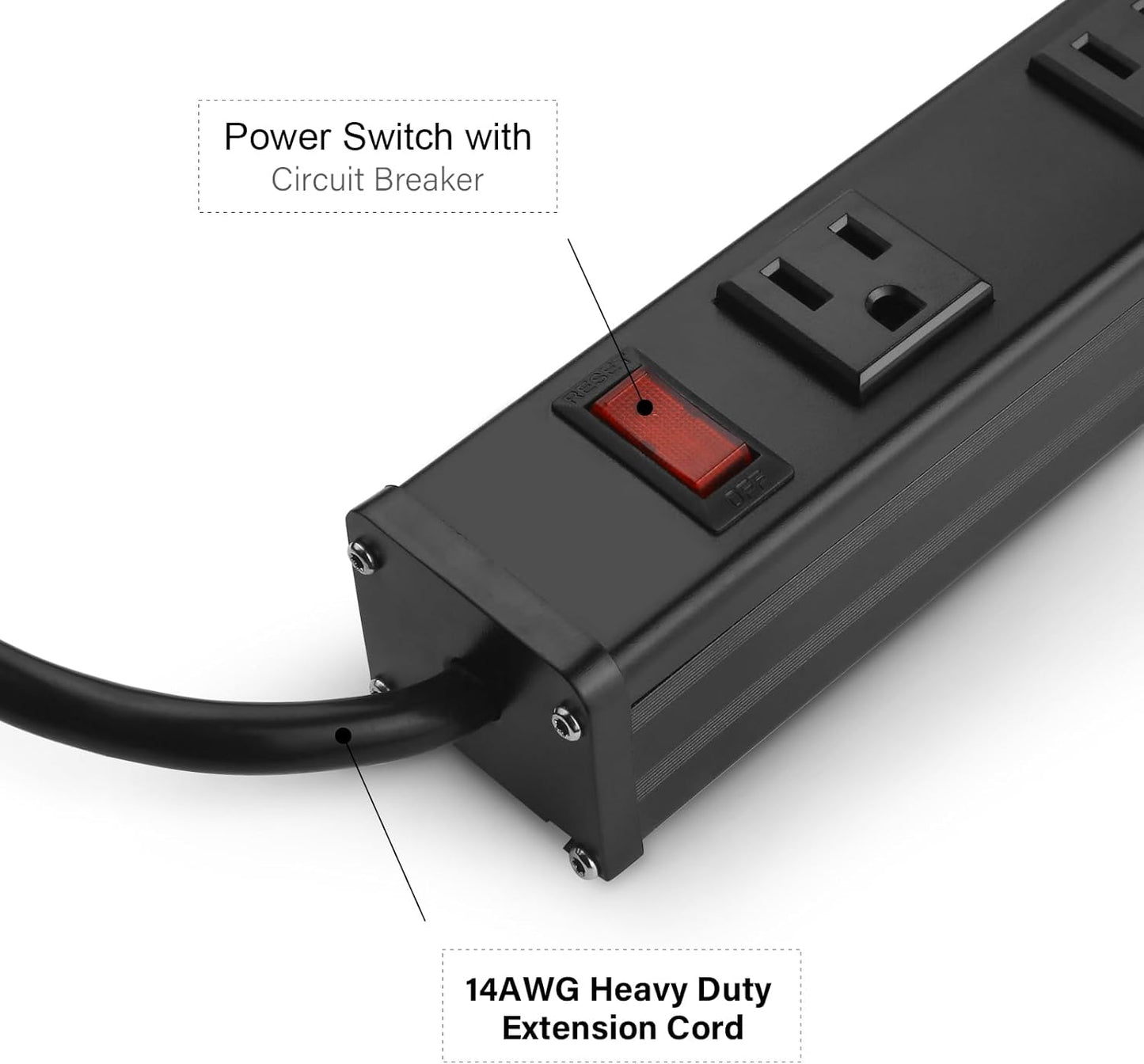 Heavy Duty Power Strip - 16 Outlet Large Metal Industrial Power Strip, 4FT Cord, 15A, 125V, 1875W (Black)