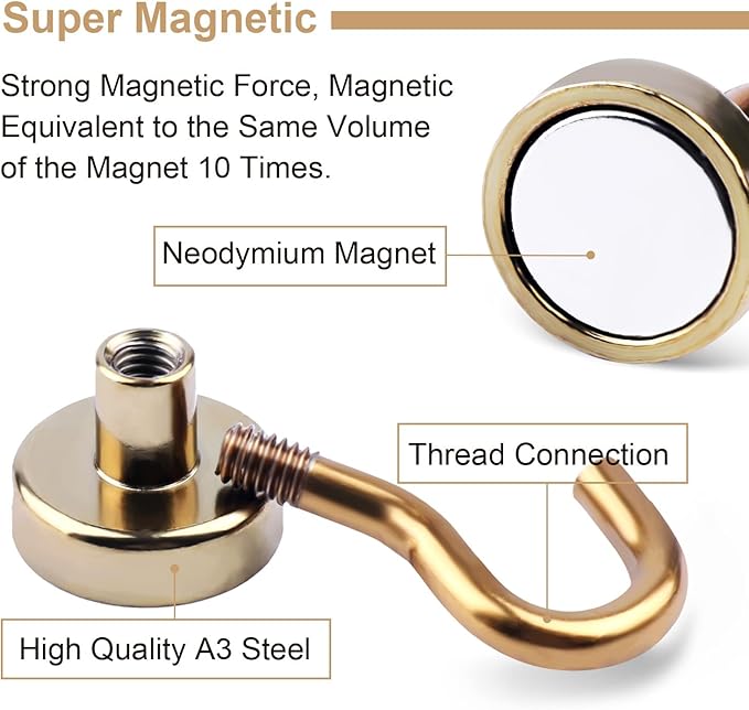 DIYMAG Magnetic Utility Hooks, 30Lbs Heavy Duty Rare Earth Neodymium Magnet Hooks with Nickel Coating for Kitchen, Garage, Cruise, Classroom, Workplace and Office etc, 3 Packs (Yellow)