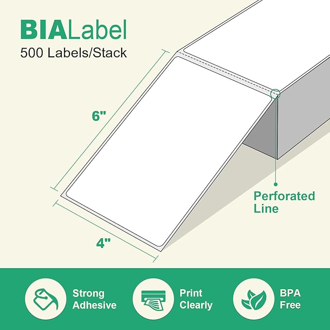 4 Stacks 4" x 6" Thermal Labels, 2000 Pcs Thermal Label Printer Paper for Rollo Label Printers and Zebra, Folded, Commercial Grade